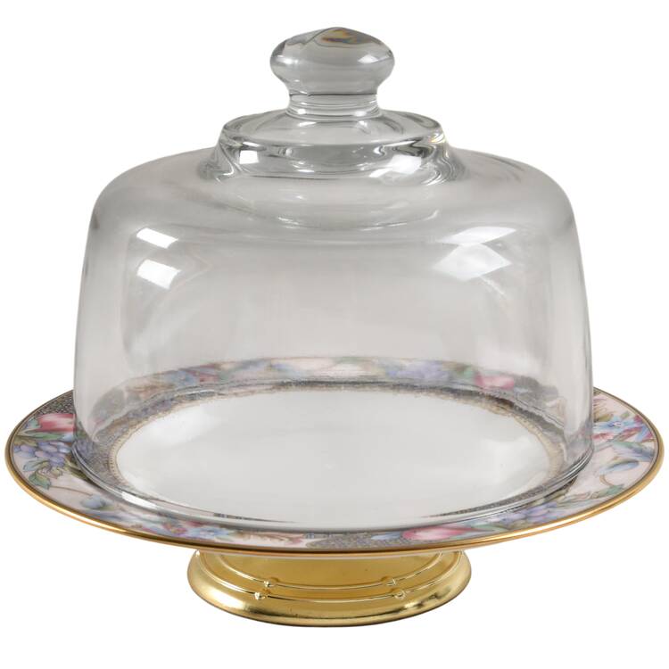 Fruitera 6 1/2"-7 1/2" Footed Cheese Plate w/ Glass Dome HC
