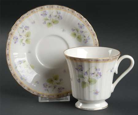 French Violets Footed Cup & Saucer Set