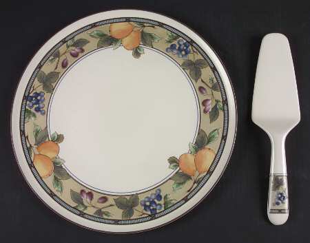 Garden Harvest Cake Plate & Solid Ceramic Server Set (No Box)