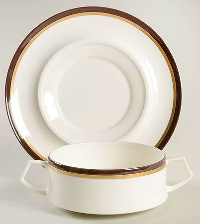 Goldring Flat Cream Soup Bowl & Saucer Set