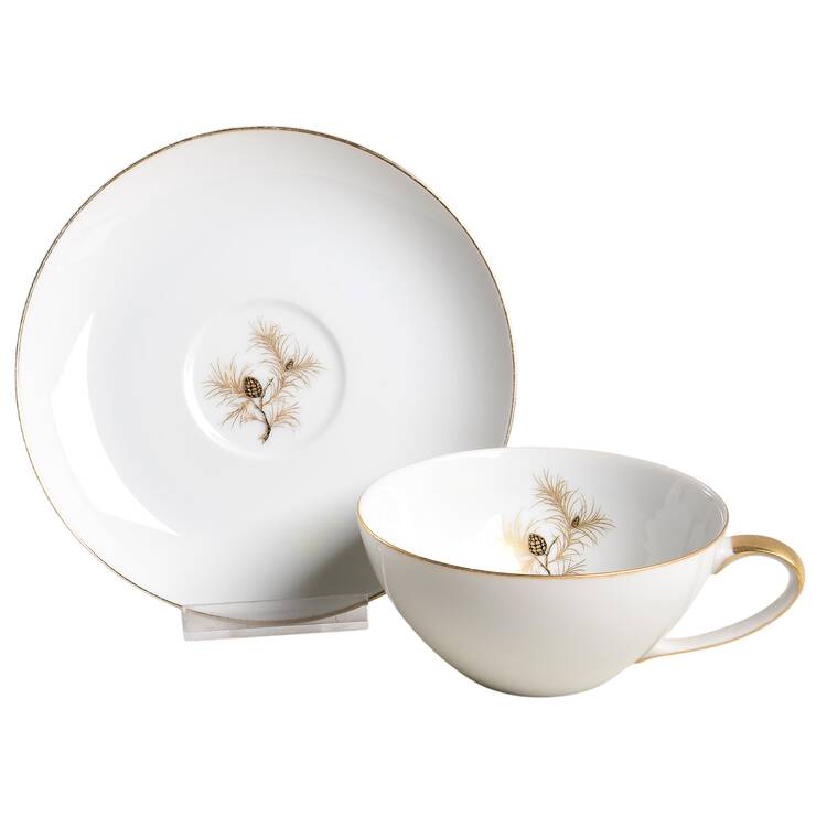 Golden Pine Flat Cup & Saucer Set