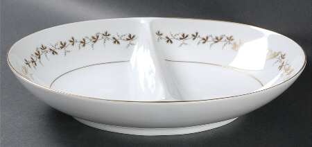 Gold Wreath 10" Oval Divided Vegetable Bowl