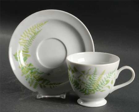 Green Fern Footed Cup & Saucer Set