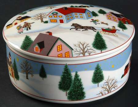 Holiday Village Round Box & Lid