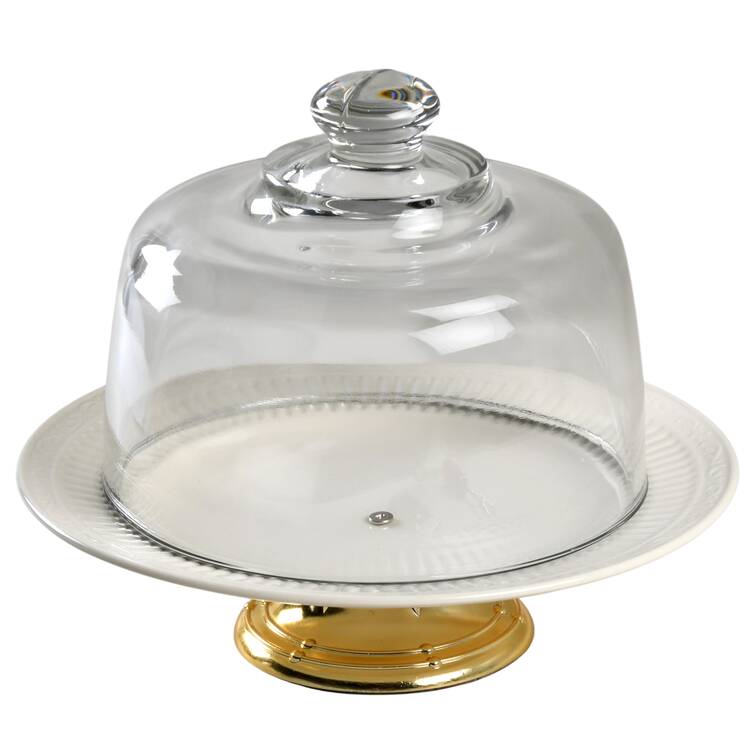 Italian Countryside (Stoneware) 6 1/2"-7 1/2" Footed Cheese Plate w/ Glass Dome HC