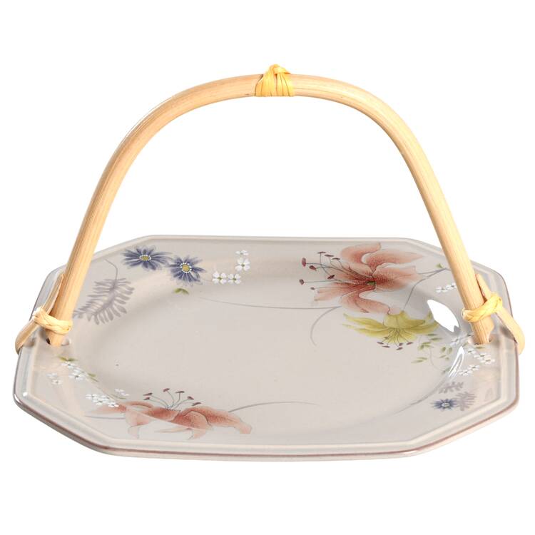 Janette 5 3/8"-5 5/8" Bamboo Handled Serving Plate  HC