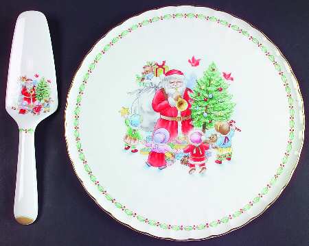 Jolly St. Nick Cake Plate & Solid Ceramic Server Set (No Box)