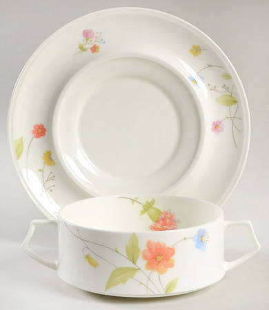 Just Flowers Flat Cream Soup Bowl & Saucer Set
