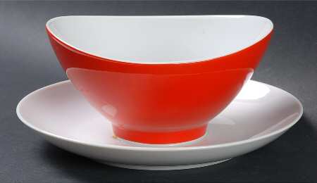 Mandarin Red Gravy Boat with Attached Underplate
