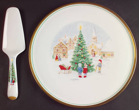 Merry Christmas Cake Plate & Solid Ceramic Server Set (No Box)