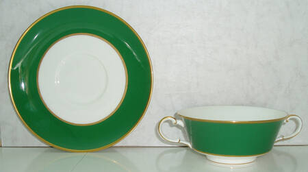 Ming Green Footed Cream Soup Bowl & Saucer Set