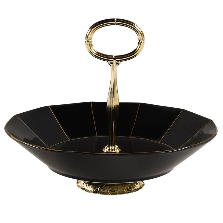 Midnight Gold 6"-7" Handled Footed Nut Dish HC