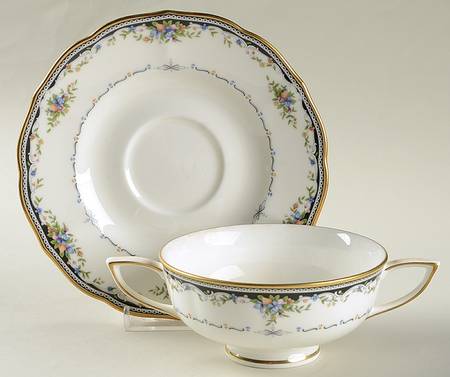 Millefleur Footed Cream Soup Bowl & Saucer Set