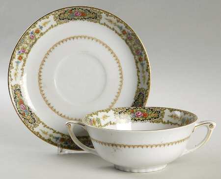 Midnight Queen Footed Cream Soup Bowl & Saucer Set