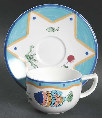 Ocean Collage Flat Demitasse Cup & Saucer Set