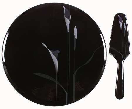 Opus Black Cake Plate & Solid Ceramic Server Set (No Box)
