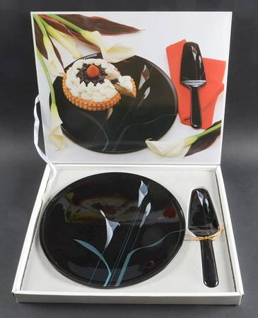 Opus Black Cake Plate & Solid Ceramic Server Set (Boxed)