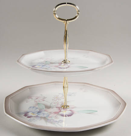 Orchids 6 5/8"-10"  2 Tiered Serving Tray (Dp, Sp) HC