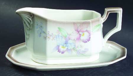 Orchids Gravy Boat & Underplate (Relish/Butter)