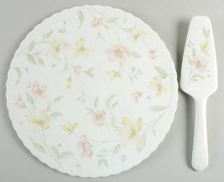 Pastel Bouquet Cake Plate & Solid Ceramic Server Set (No Box)
