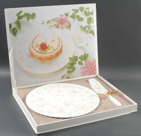Pastel Garden Cake Plate & Solid Ceramic Server Set (Boxed)