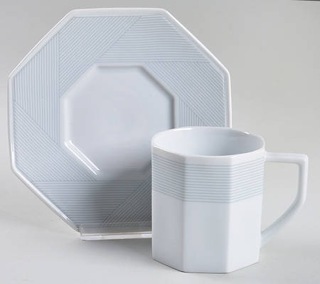 Parquet Grey Flat Cup & Saucer Set