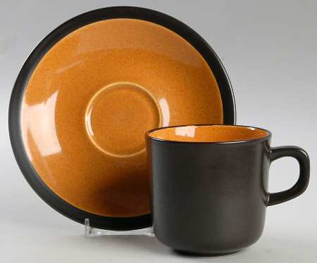 Paprika Orange Brown Flat Cup & Saucer Set