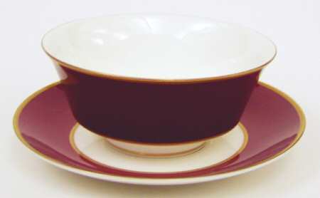 Persian Red Footed Cream Soup Bowl & Saucer Set