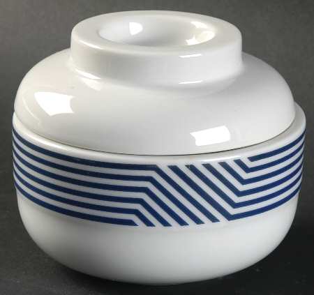 Pinstripe Blue Sugar Bowl & Lid