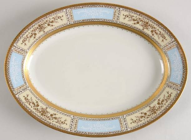 Pompadour Blue (Gold & White Flrs) 14" Oval Serving Platter