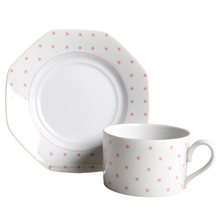 Polka Dots Pink Flat Cup & Saucer Set