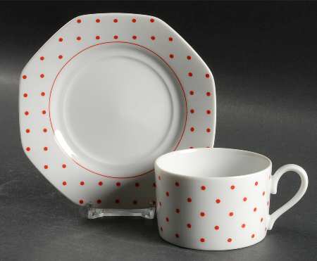 Polka Dots Red Flat Cup & Saucer Set