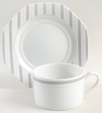Preppie Grey Flat Cup & Saucer Set
