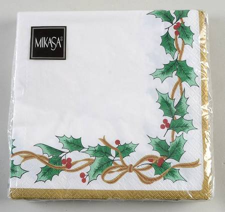 Ribbon Holly Package of Paper Dinner Napkins