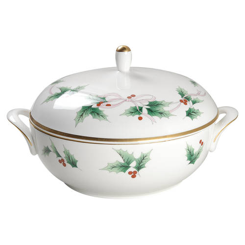 Ribbon Holly Round Covered Vegetable