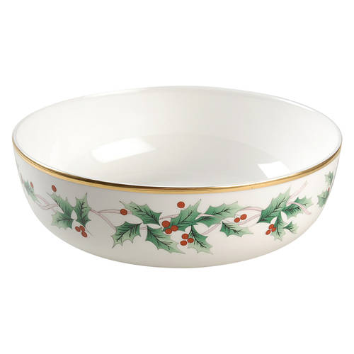 Ribbon Holly 8" Round Vegetable Bowl