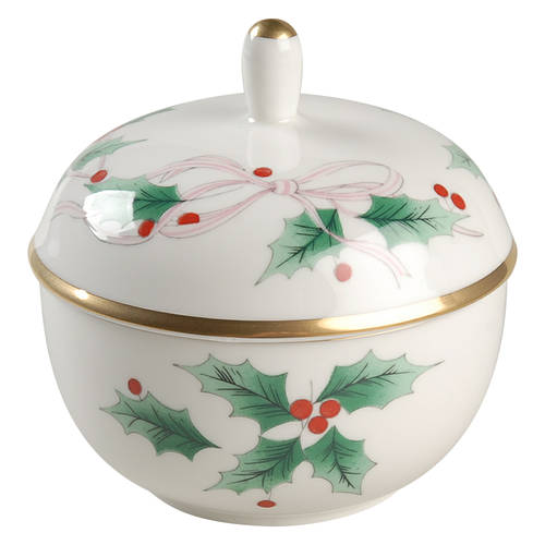 Ribbon Holly Sugar Bowl & Lid