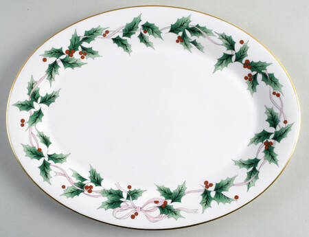 Ribbon Holly 14" Oval Serving Platter