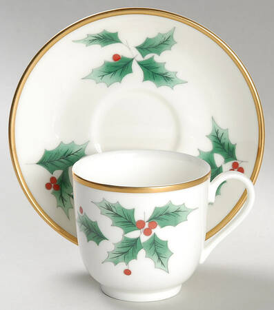 Ribbon Holly Flat Demitasse Cup & Saucer Set