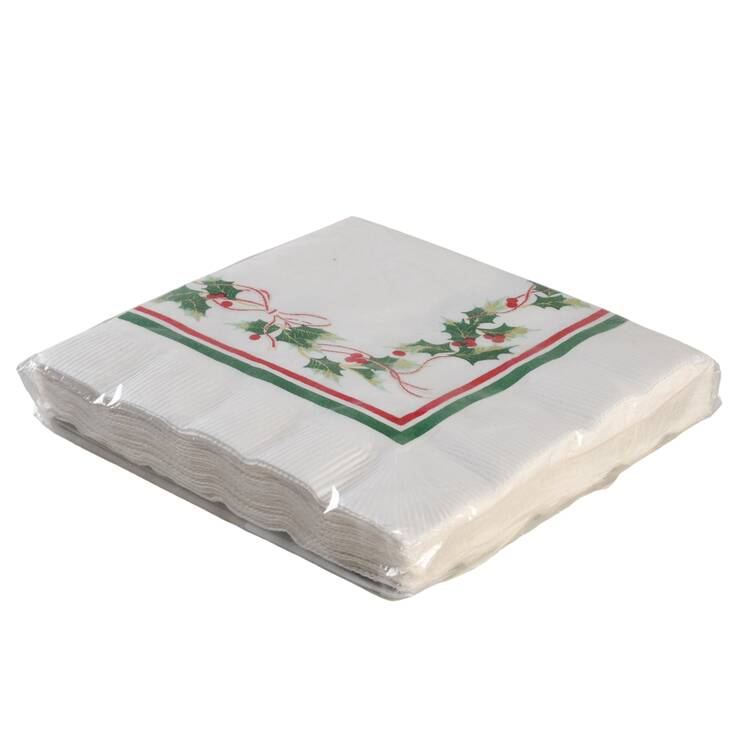 Ribbon Holly Package of Paper Cocktail Napkins