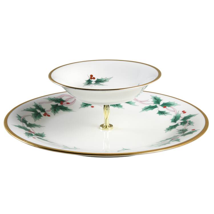 Ribbon Holly 3 1/4"-3 7/8" Chip & Dip/Veg Set 2 Pce (DP/FR) HC