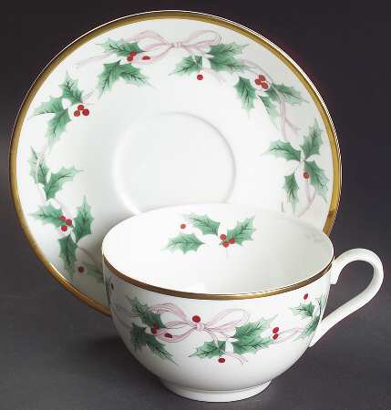 Ribbon Holly Jumbo Cup & Saucer Set