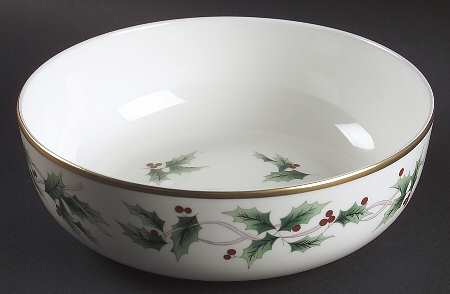 Ribbon Holly 9" Round Vegetable Bowl