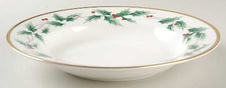 Ribbon Holly Large Rim Soup Bowl