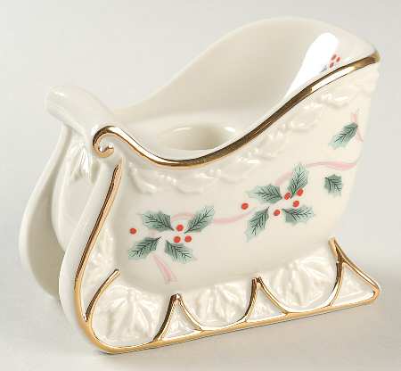 Ribbon Holly Sleigh Figural Candlestick