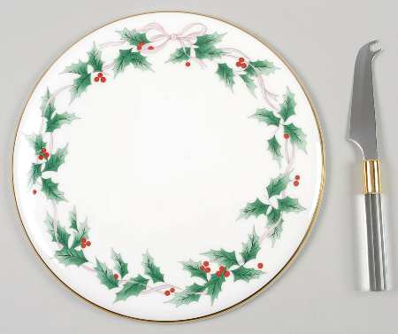 Ribbon Holly 2 Piece Cheese Dish and Knife Set