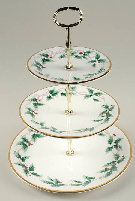 Ribbon Holly 13 7/8"-14 1/4" 3-Tiered Serving Tray(DP,SP,BB) HC