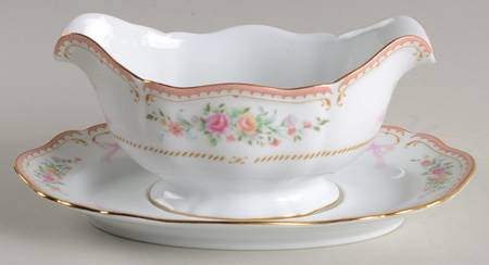 Ribbon Pink Gravy Boat & Underplate