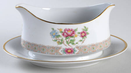 Rose Peony Gravy Boat with Attached Underplate