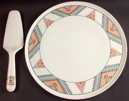Santa Fe Cake Plate & Solid Ceramic Server Set (No Box)